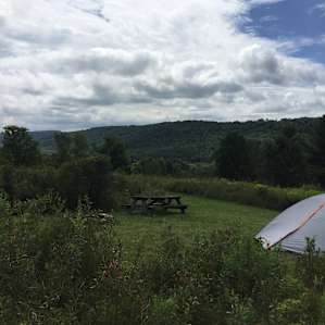 Our camping spot next to the pond. Had the field and view all to ourselves.