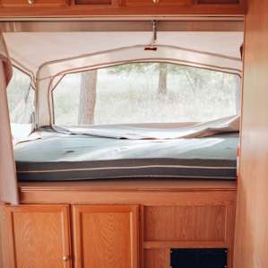 One of the beds inside the camper