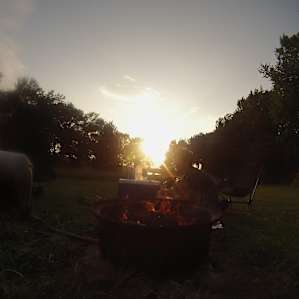 Making dinner at sunset