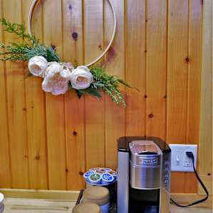 The Keurig and mugs were available with a variety of coffees, teas, and cocoa K-cups
