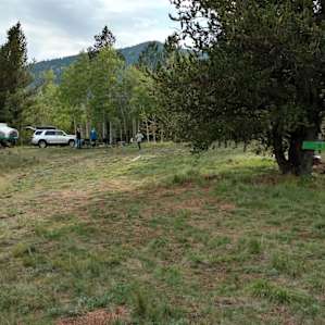 Got two campers on the site pretty easily. Fire pit was in between. Slope drops off to the left.