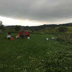 Campsite next to barn on the property. House to the south of the