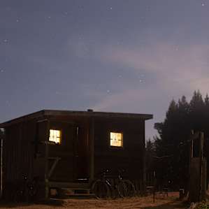 The cabin at night