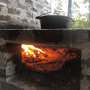 A hundred feet or so away is a wood-burning stove and oven. Everything was there for us: cast iron, wood, lighter. We cooked up potatoes, green beans, and steak for dinner. Our hosts came by and offered help and told us some great stories. We loved our stay.