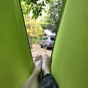 There was a tree for my yoga hammock! Some of the other campers helped me get it up:)))