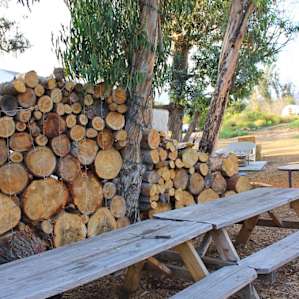Seating area behind the farm stand