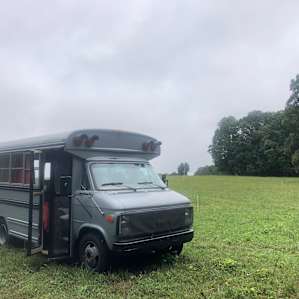 our mini-bus, starla, in the middle of the beautiful field on elli’s property