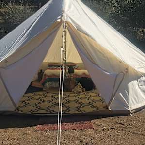 looking into the tent