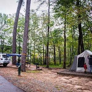 Very nice tent only sites with tent pads and views of the forest and the lake through the trees.