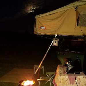 Our Tepui rooftop tent. It was chilly, but as you see, we came prepared!