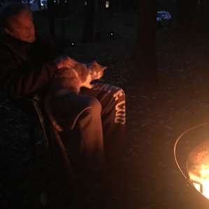Shiloh visiting us at our campfire