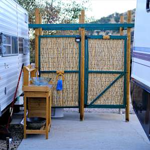 The shower and toilet facilities.