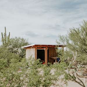 Here's the bathhouse with flush toilet, shower, and sink.