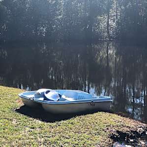 The pond/island area in the rear of the house.