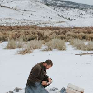Building a fire in the snow