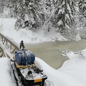 Crossing the bridge to the cabin