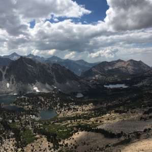 view down toward Kearsarge Lakes & Bullfrog Lake from Kearsarge Pass