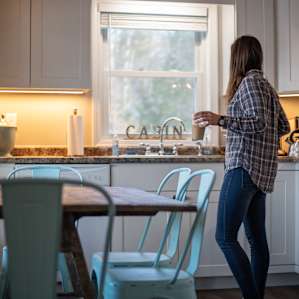 Enjoy coffee in the large open kitchen and taking in the views.