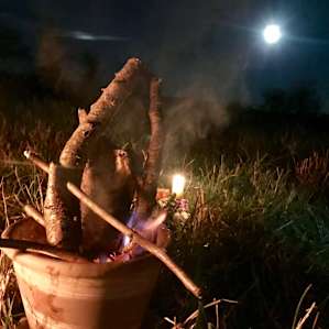 My little clay pot campfire and the moon