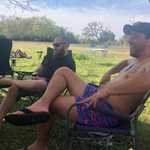 Finally relaxing after setting up a big camp