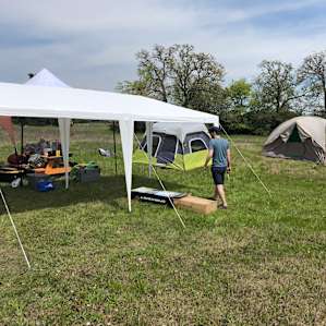 Setting up camp for 10 campers