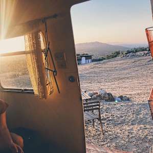 Sunset inside the trailer.
