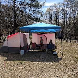 We easily set up camp with one adult in under an hour.