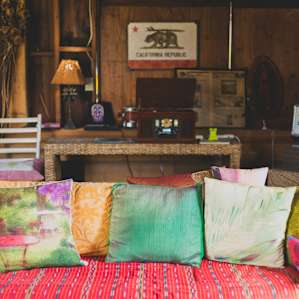 Bright colored furnishings all throughout the barn.