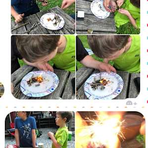 The boys learning how to start a fire.