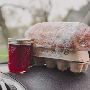 Cinda's homemade jams AND fresh farm eggs from her chickens!