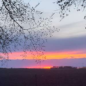 Sunset behind the campsite.