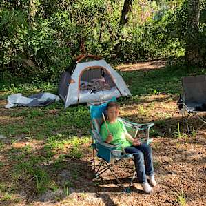 There’s rustic cabins or room for tents