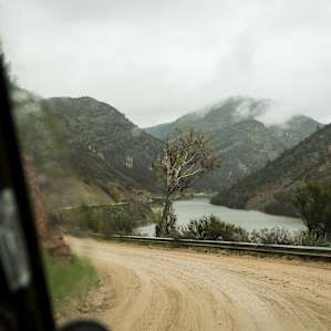 Road to Causey Reservoir is half paved half grated dirt road
