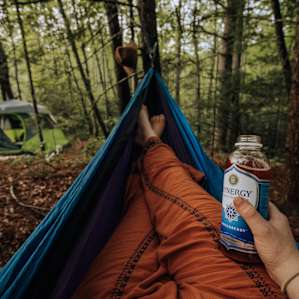 Sipping kombucha in my hammock.