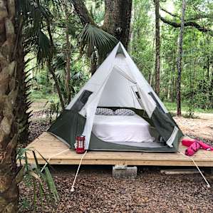 The amenities are countless. Our site had a platform for your tent or to use as a porch!