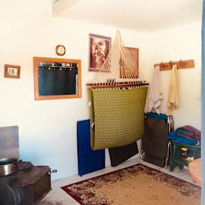 The cabin’s cozy interior.