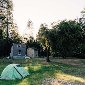 Morning in camp, looking back to the studio from the knoll
