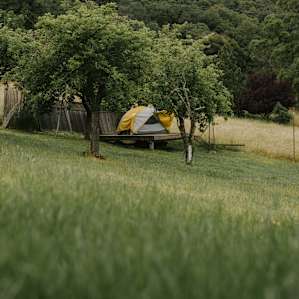 You've got a huge front lawn in front of this tent site.