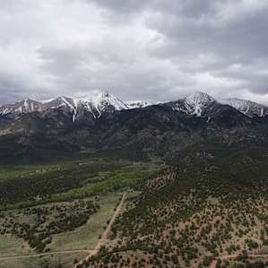 Drone photo of the mountains behind the camp site.