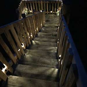 Solar lights on the stairs when the sun goes down.