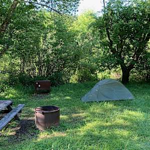 Campsite #5, the smallest site (and wettest, since it's in the meadow near the river).