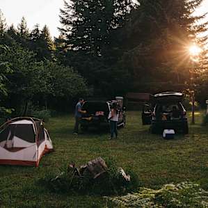 Setting up camp right as the sun went down.