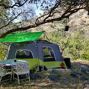 Our campsite on a high bank above the beautiful Tule River