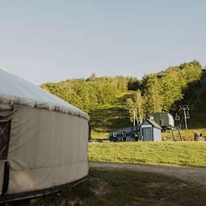 Right at the base of the lifts is where the yurt sits.