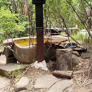 The fire heated hot tub. Gets a bit hot so you have to add cold water but so nice!