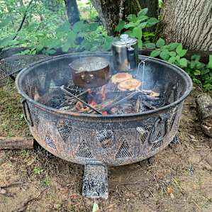 The fire-pit was perfect for cooking up a quick breakfast.