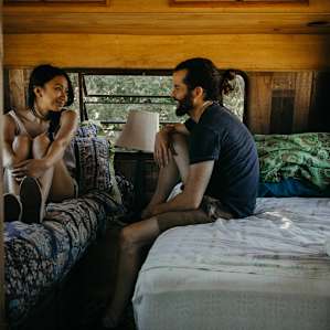 two twin beds in the trailer.