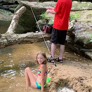 Fun in the sand and swimming at the creek