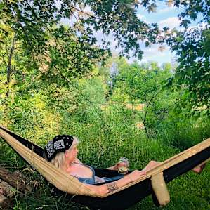 Hammock on trail around the pond