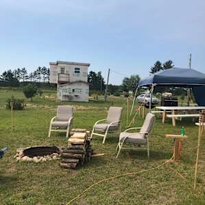 Wood cabins or tent sites.